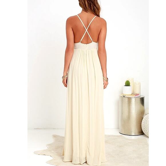 Lulu’s Women’s Hippie Hippie Chic Maxi Dress Crochet Bodice Cream Size Medium - Picture 7 of 12